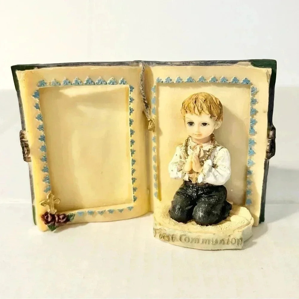 1st First Communion Rustic Book Picture Frame Kneeling Praying BOY